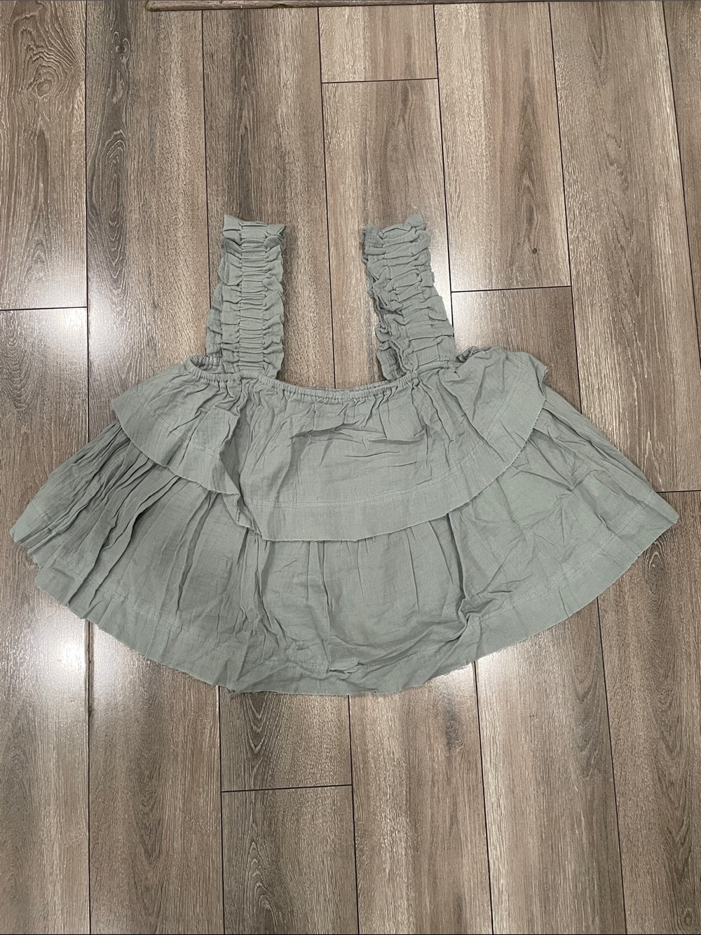 Free the Roses dusty green Ruffle Tiered Crop Top